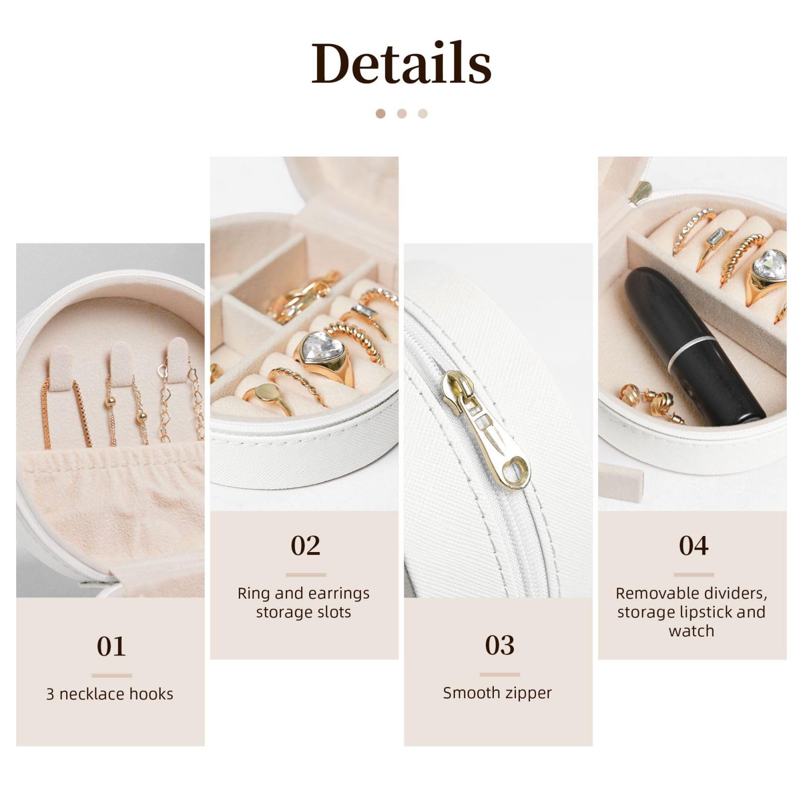 Boîte à Bijoux De Voyage HEPAZ - Blanche, Imperméable - Pour Bagues, Colliers - Coffret Organisateur