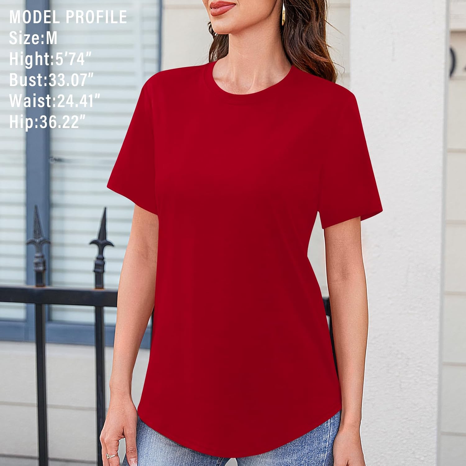 Elesomo Womens Shirts Casual Crew Neck Short/Long Sleeve Tunic Tops Tees - Image 3