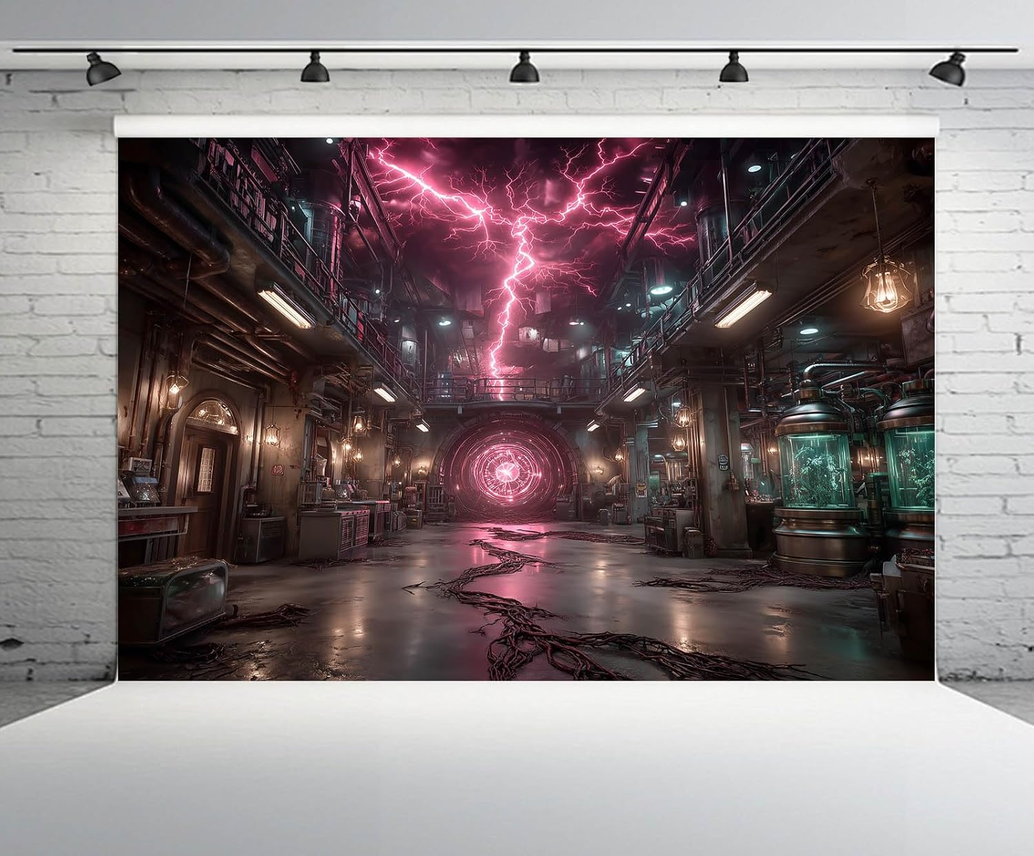 CHNYWORK 138x98 Inches Superpower Laboratory Tapestry Horror Lab Tanks Red Lights Through Concrete Walls Gate to Another World Background for Living Room Bedroom Aesthetic College Dorm Wall Decor