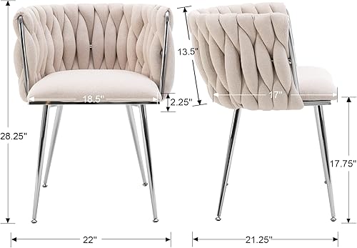 Miniatura 2 de DUOMAY Modern Barrel - Juego de 2 sillas de comedor tapizadas de lino, silla auxiliar de maquillaje con respaldo, silla de ocio para sala de estar,