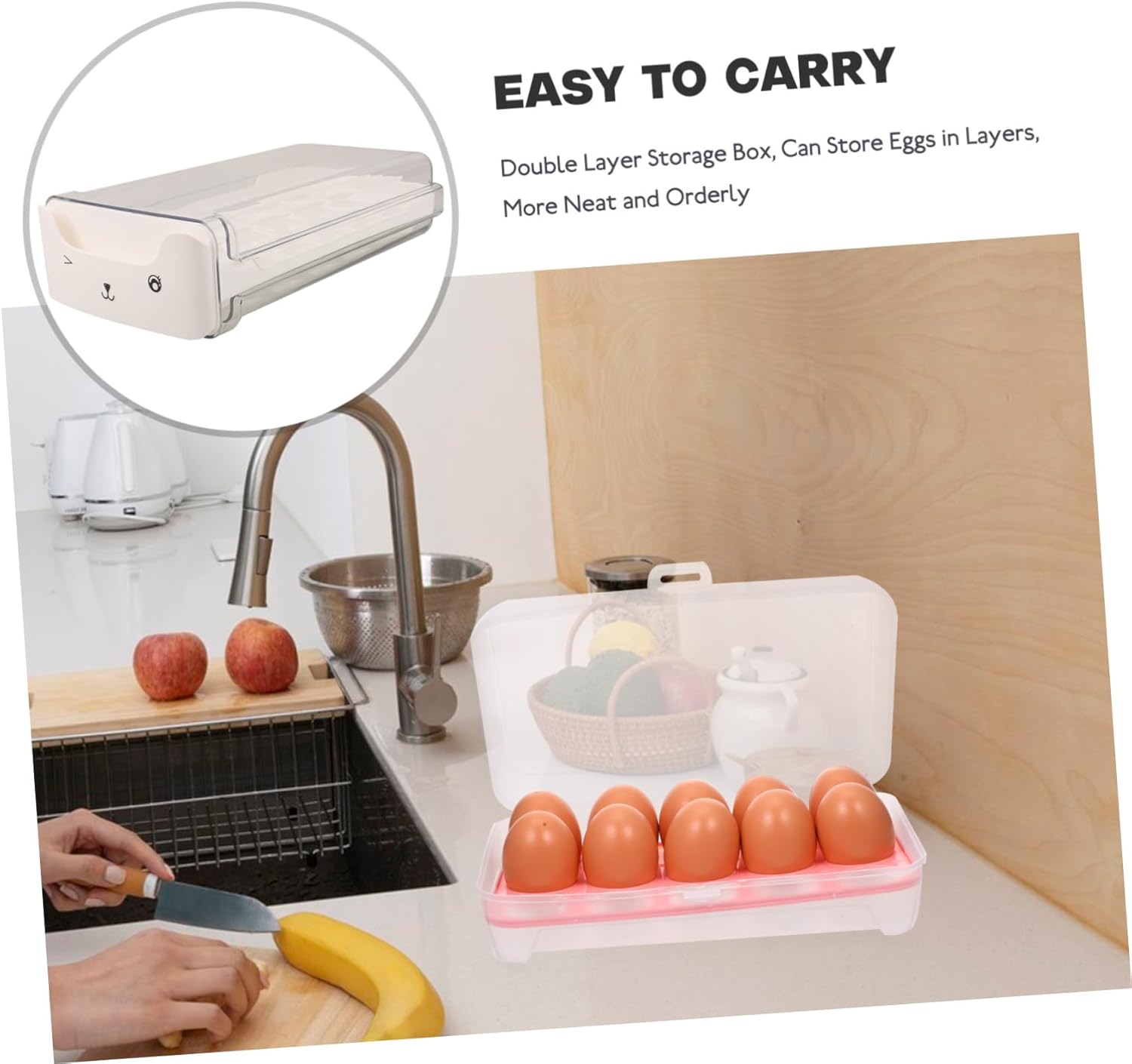 Housoutil Refrigerator Egg Storage Box Plastic Egg Container Space-efficient Holder for
