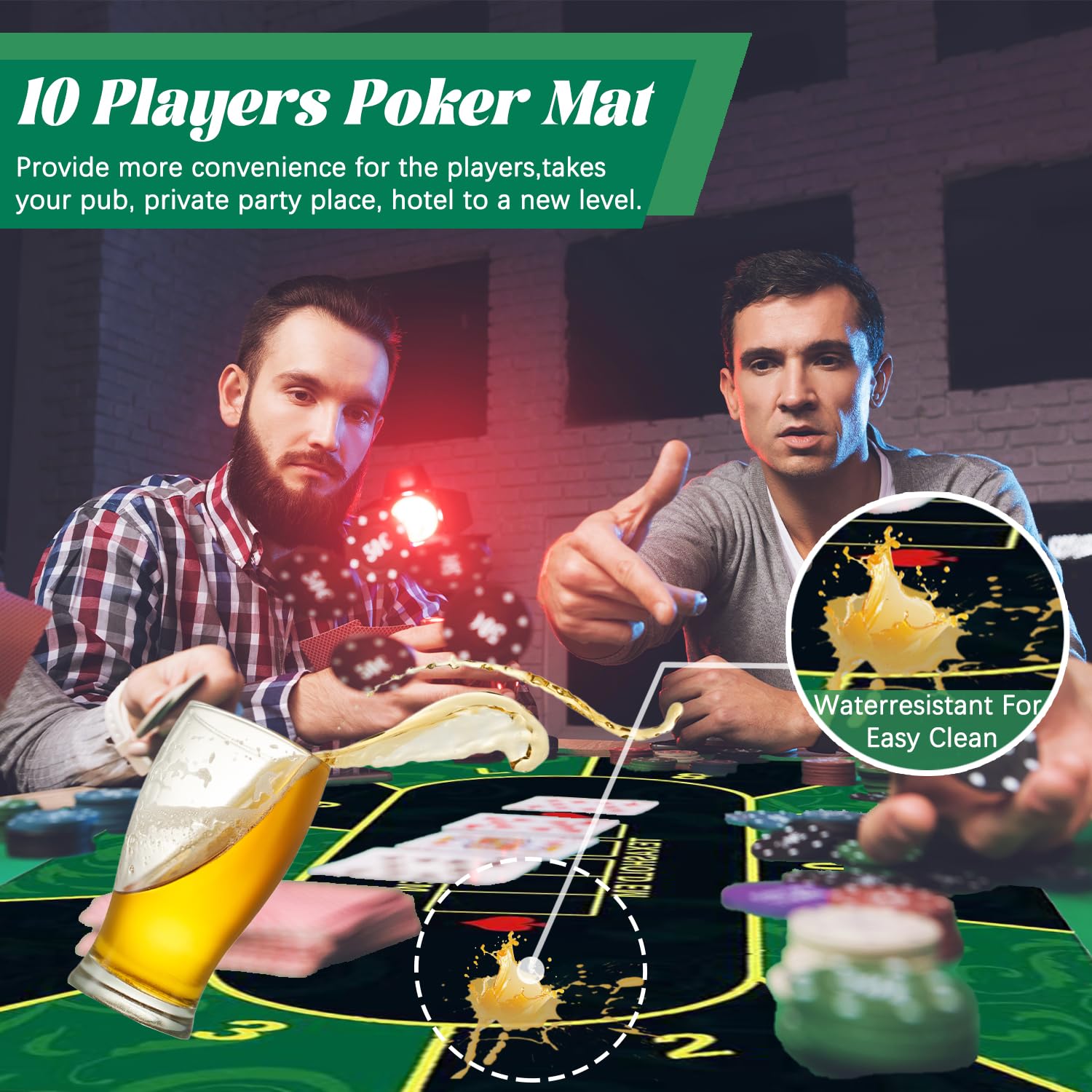 180x90 cm Poker Mat,10 Player Texas Hold'em Poker Rubber Mat Topper for Tables,Portable Poker Table Top Layout For Play Cards,PokerGames,Blackjack,Casino,With Carrying Bag - Image 3