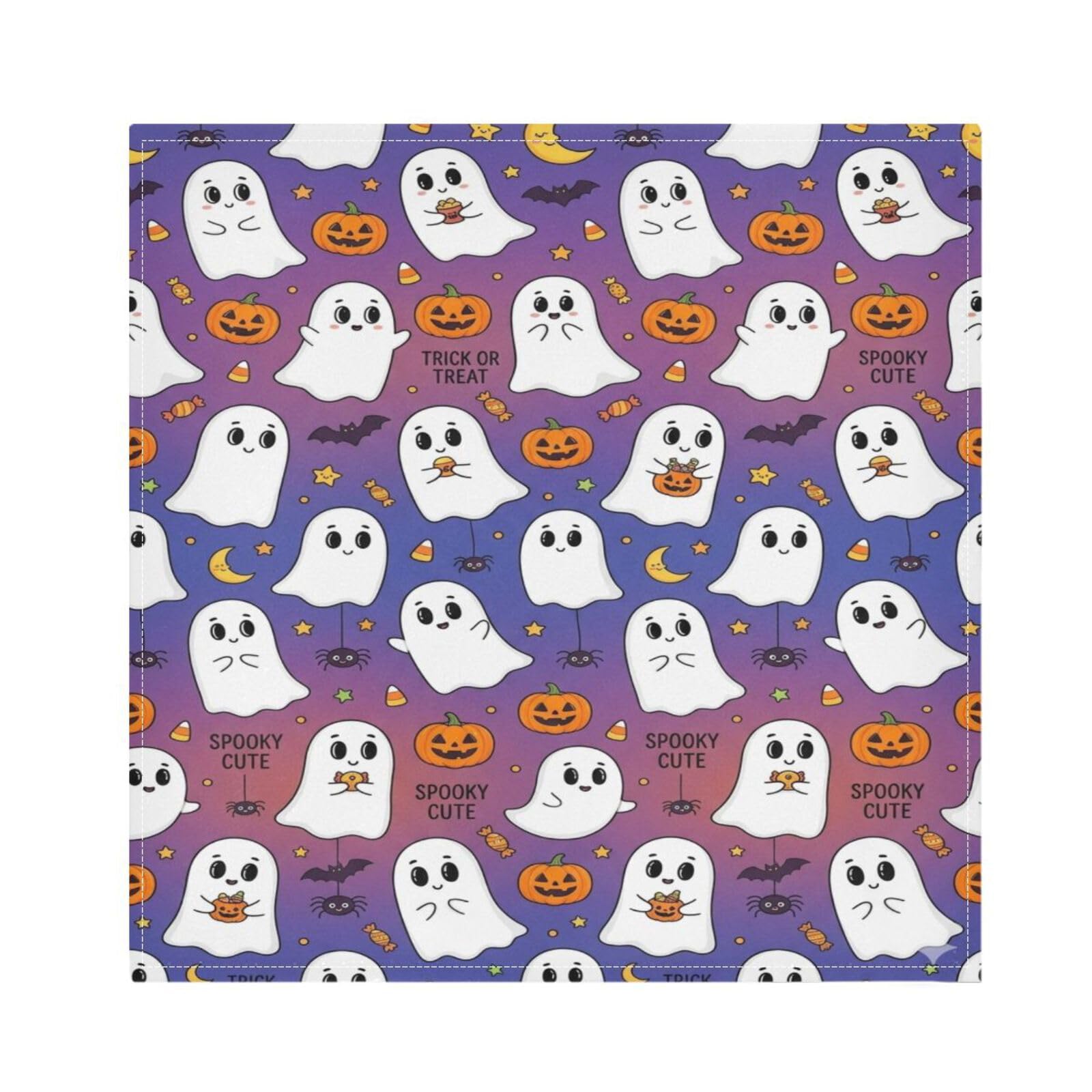 Ttgoth Halloween Boo Cloth Napkin Set of 6 Washable & Reusable Dinner Napkins for Dining Table, Banquets, Wedding, Party, 50x50 cm