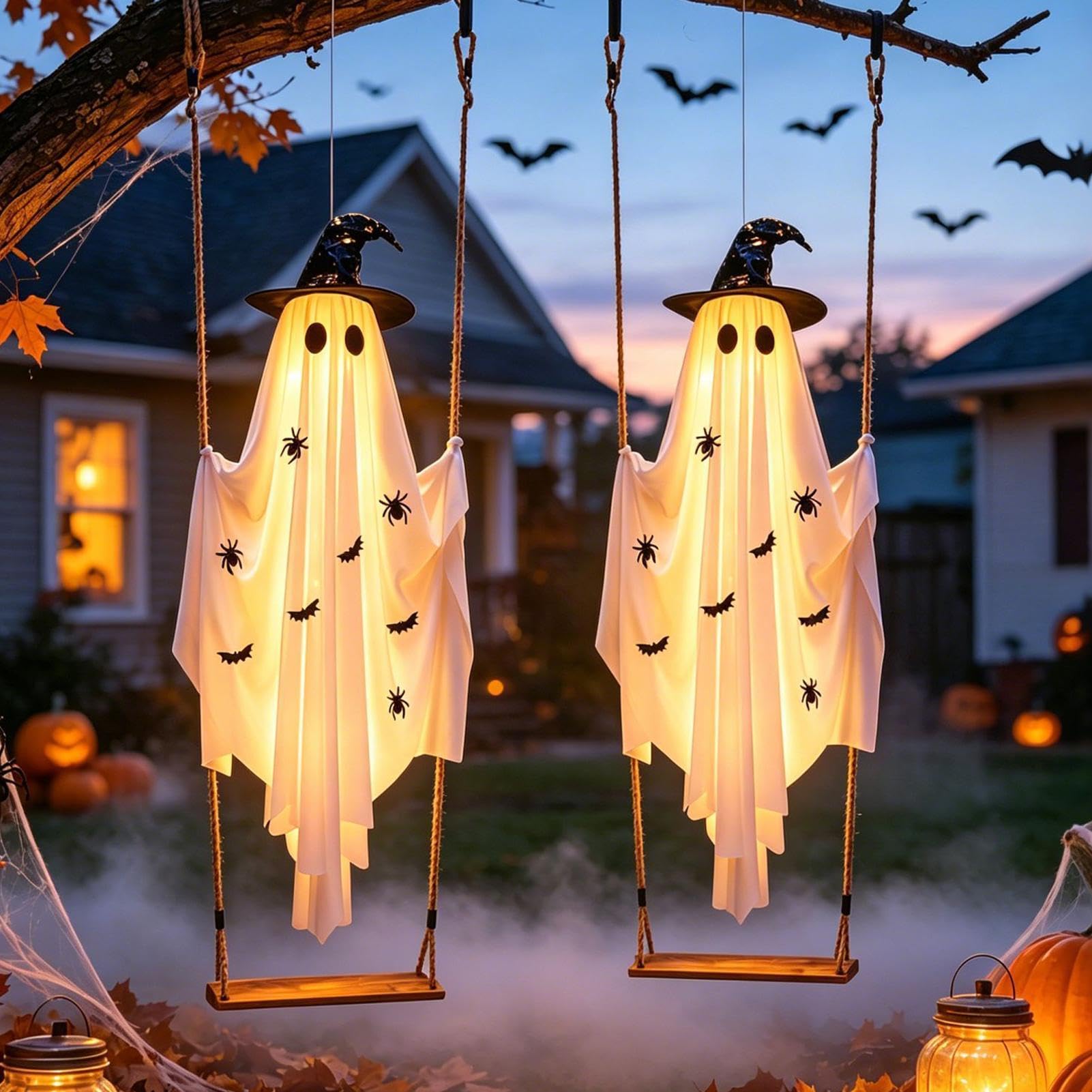 Decorazione Da Esterno Fantasma Oscillante Articolo Da Festa Horror | Decorazioni Halloween Fantasmi Luminosi Con Cappello Da Per Interni, Prato, Portico, Vacanze, Giard
