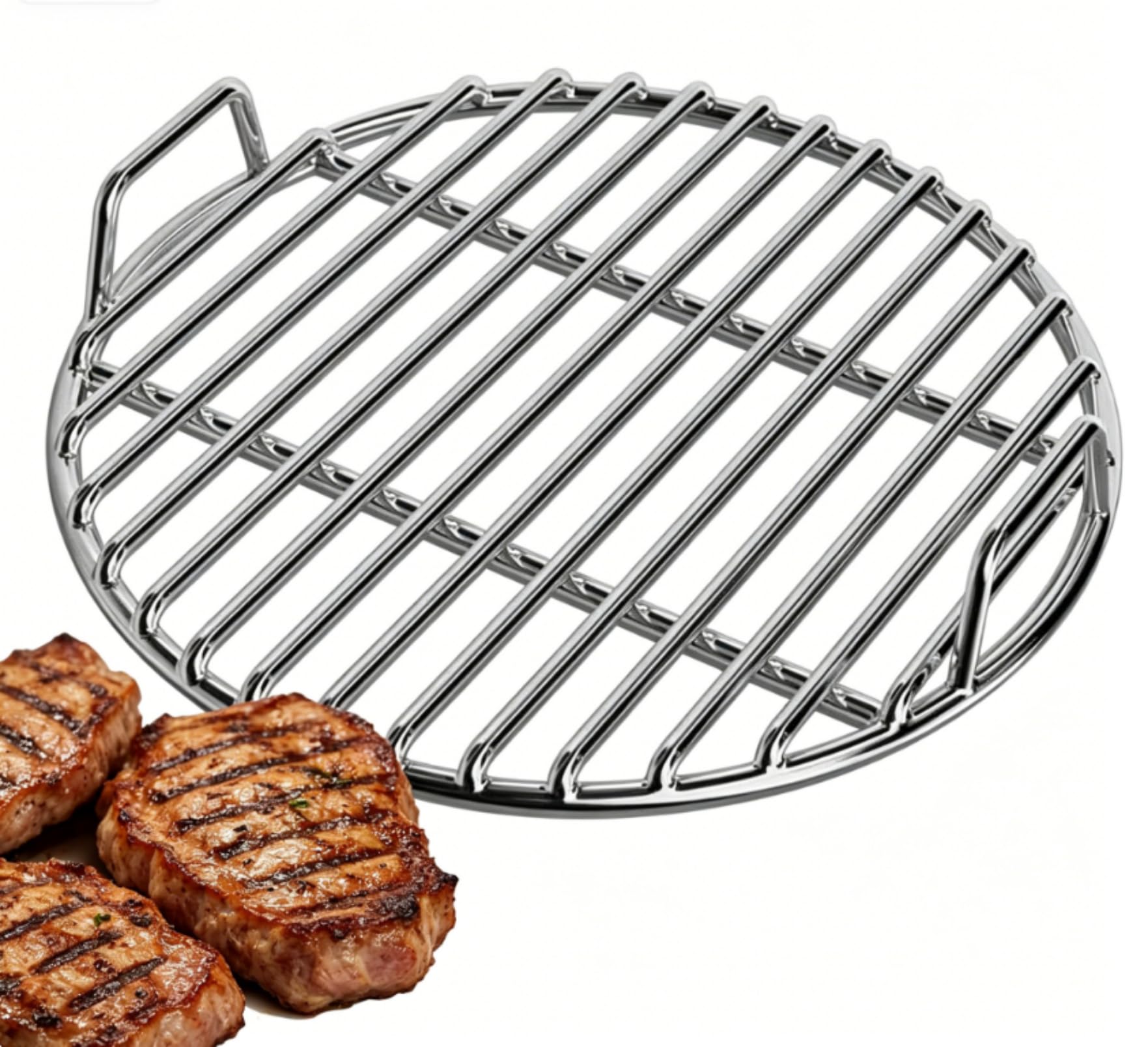 Vasedre Stainless Steel Round Cooking Grate, Various Sizes Extra Thick BBQ Grill Rack with Handle Anti-scalding, Durable Welded Construction BBQ Grill for Grilling Smoking Roasting (35cm)