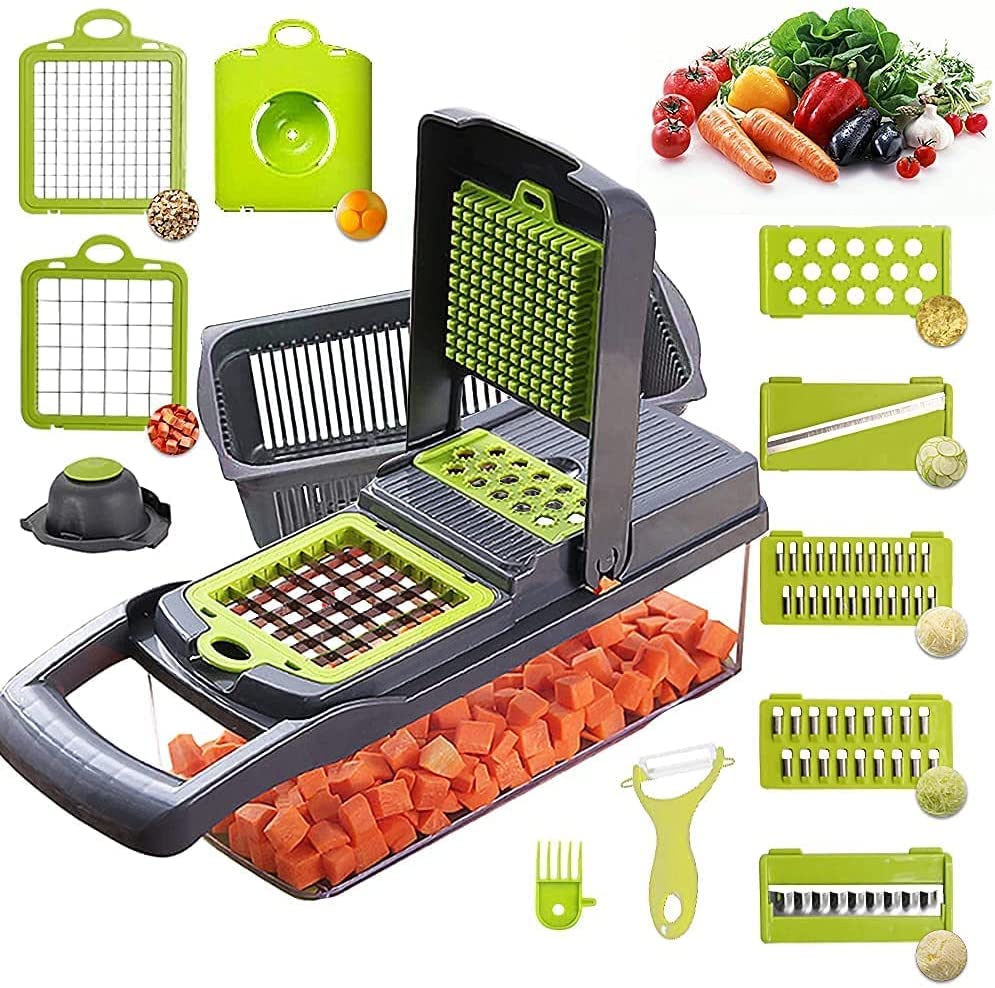 Vegetable grater and grater 7, potato grater 7 in 1 vegetable grater with bowl black