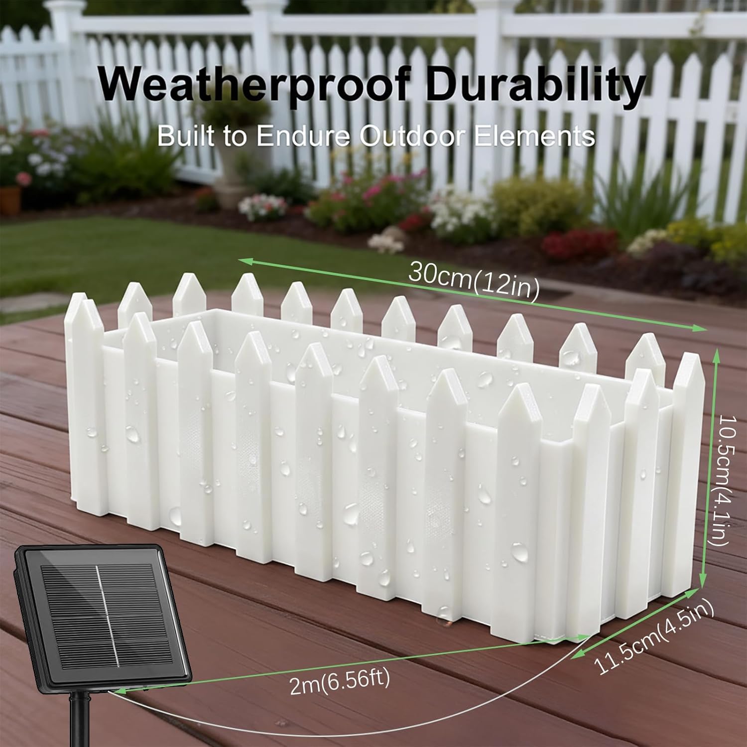 Solar Planter Lights Outdoor, 12-inch Rectangular LED Flower Pot with 8 Modes & Auto On/Off, IP65 Waterproof for Garden, Patio, Balcony, Pathway Decor, Gift for Garden Lovers (Warm White)