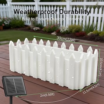 Solar Planter Lights Outdoor, 12-inch Rectangular LED Flower Pot with 8 Modes & Auto On/Off, IP65 Waterproof for Garden, Patio, Balcony, Pathway Decor, Gift for Garden Lovers (Warm White)
