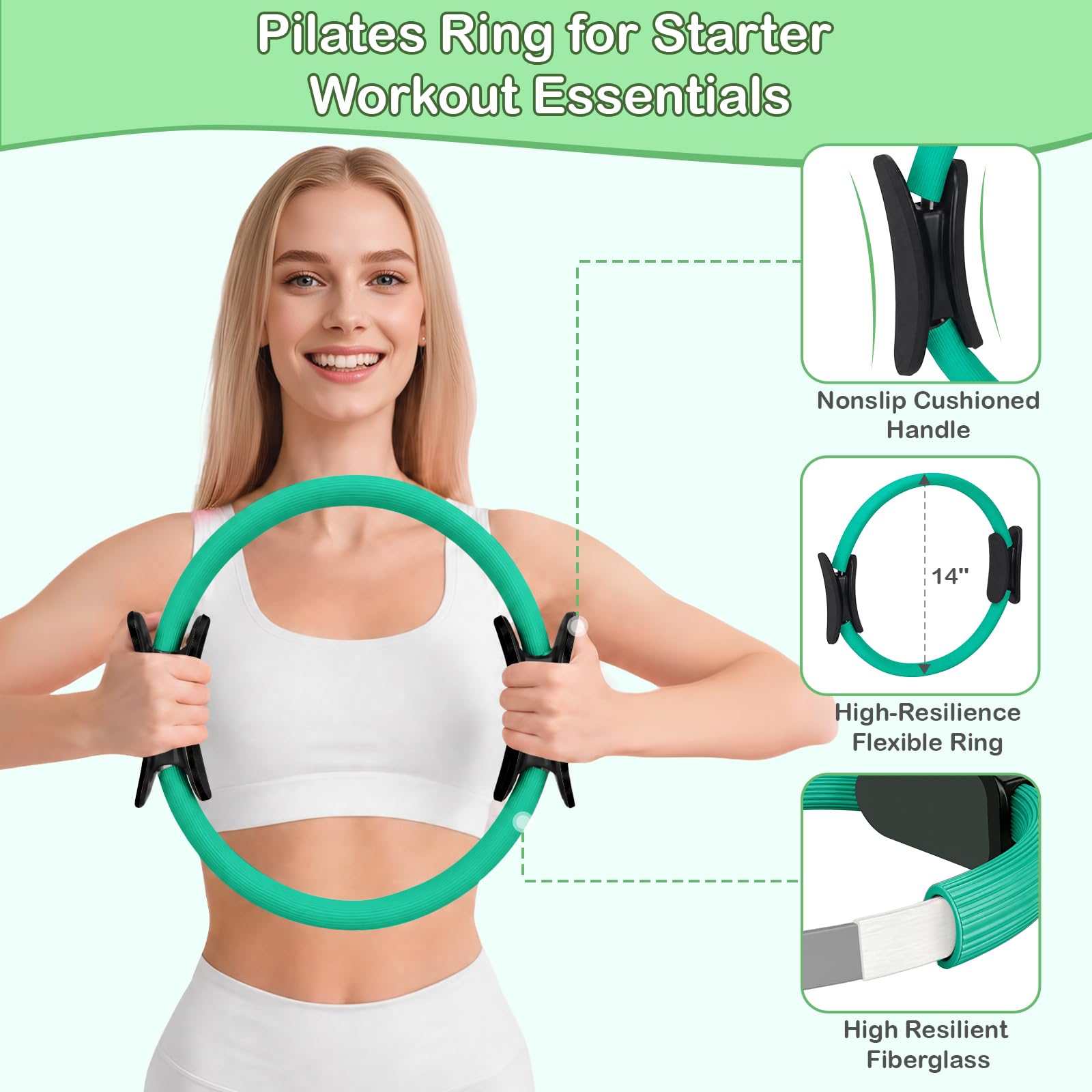 Hoedia Kit per Pilates da donna, attrezzatura per pilates con anello e | Anello per pilates, fasce di resistenza per palla da pilates, cinghia da yoga, cursori per core, calzini per allenamento a