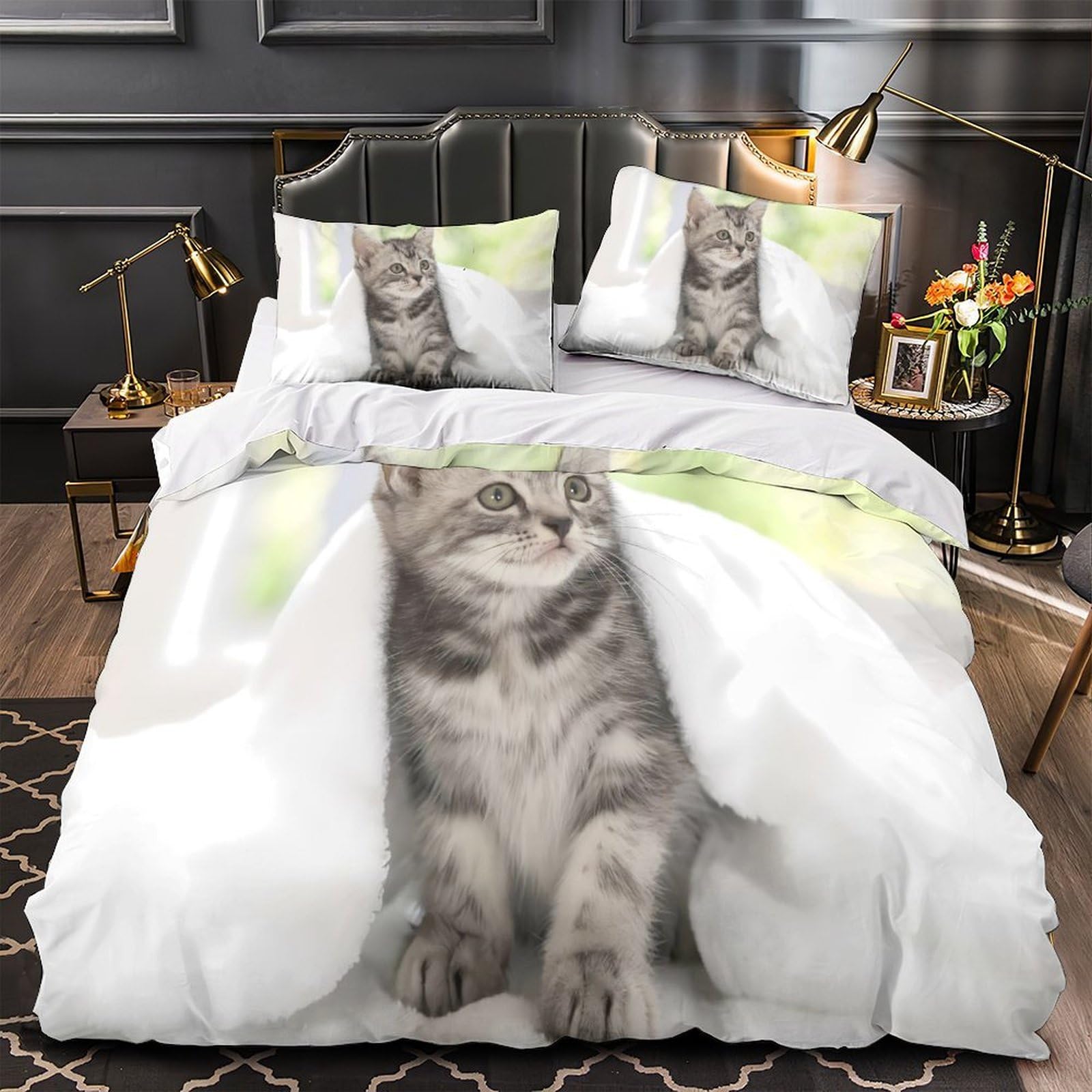 Housse de couette chaton mignon pour chambre de fille double 3D