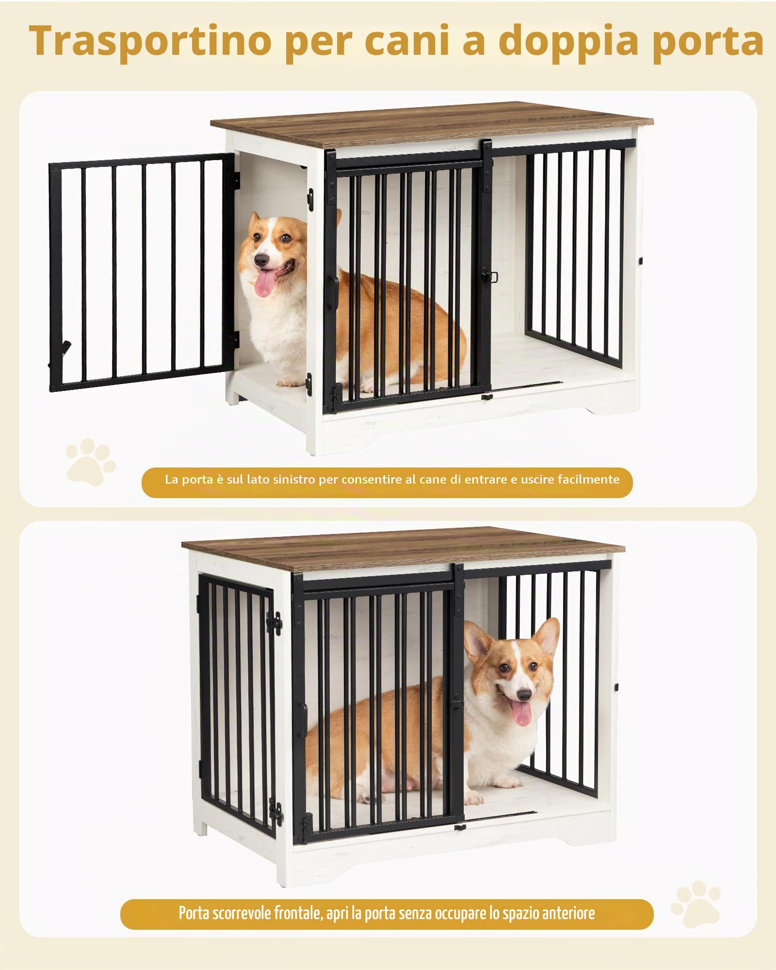 Hzuaneri 81cm Gabbia per Cani, Tavolo Supplemento, Nicchia Moderna per Cani, Gabbia per Cuccioli, Casetta per Animali, 2 porte, 55 x 81 x 67,5 cm, Bianco e Marrone DFC83614B
