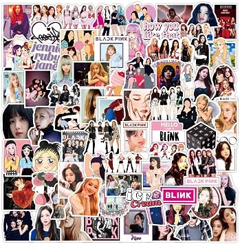 100pcs Kpop Stickers for Laptop Hydroflask Luggage Skateboard Bike Car Bumper Water Bottle Refrigerator Doll Wall Window Decor, Black Pink Decal Pack Blink