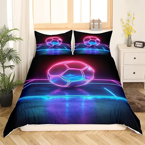 Miniatura 3 de Manfei Juego de funda de edredón de fútbol americano, tamaño Queen, funda de edredón de fútbol neón con 2 fundas de almohada, juego de ropa de cama