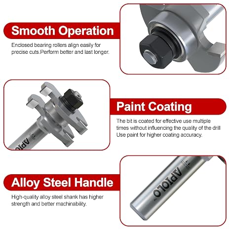 Professional 2 PCS Tongue and Groove Router Bit Set 1/2 Inch Shank, 3 Teeth T Shape Wood Milling Cutter Woodworking Tools, for DIY Doors Tables Cabinets Shelves Furniture