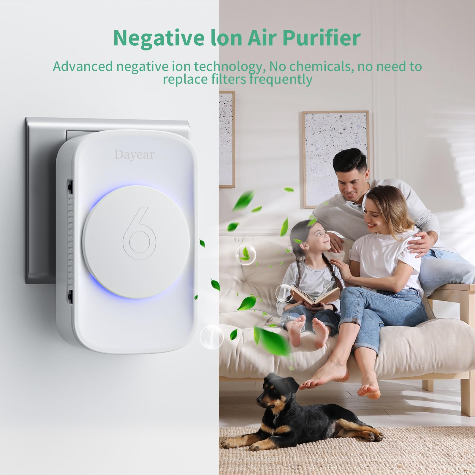 Ionisator Luftreiniger Ultras Leiser, Filterlos 3Pcs Air Purifier | Plug and Play Negativ Ionen Luftreiniger für wohnung, Rauch, Haustiere, Büro, Zimmer, mit 3 Led Licht Modi, ABS 94V0