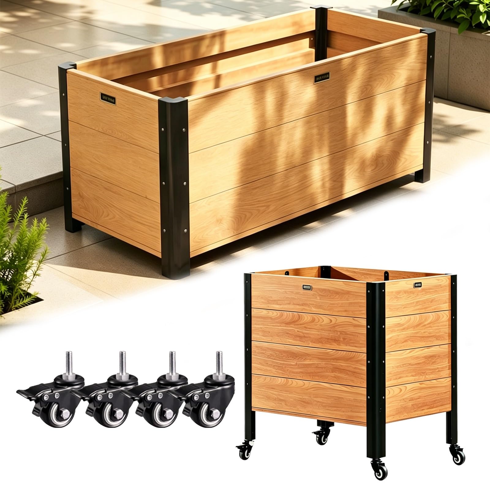 Cama de jardín elevada para plantas exterior y huerto urbano en casa