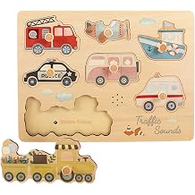 Freniland Press-to-Play Wild Animal Sound Puzzle for Toddlers, Wooden Safari Sound Board with Push Buttons, Montessori Learning Toy for 18M+