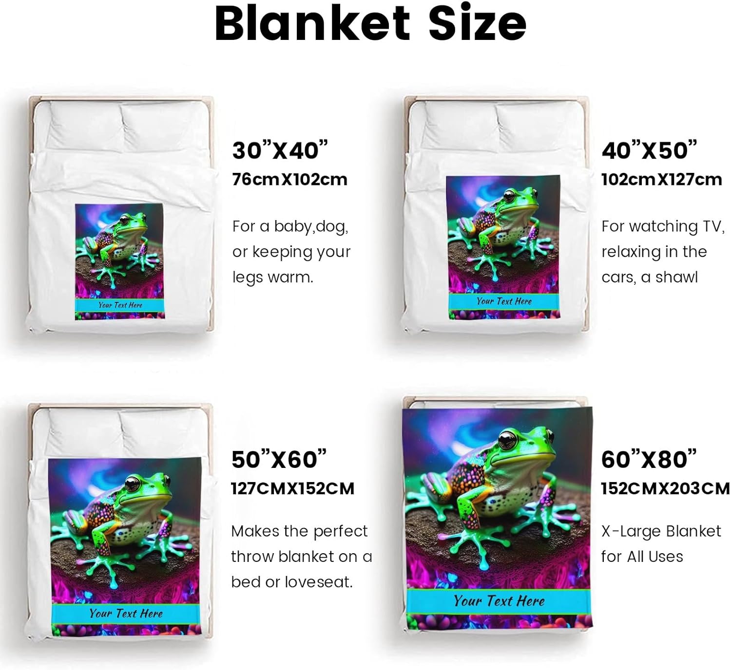 Customized Frog Blankets and Throws, Personalized Blanket with Name for Girl Women, Soft and Comfortable, 60" x 80"