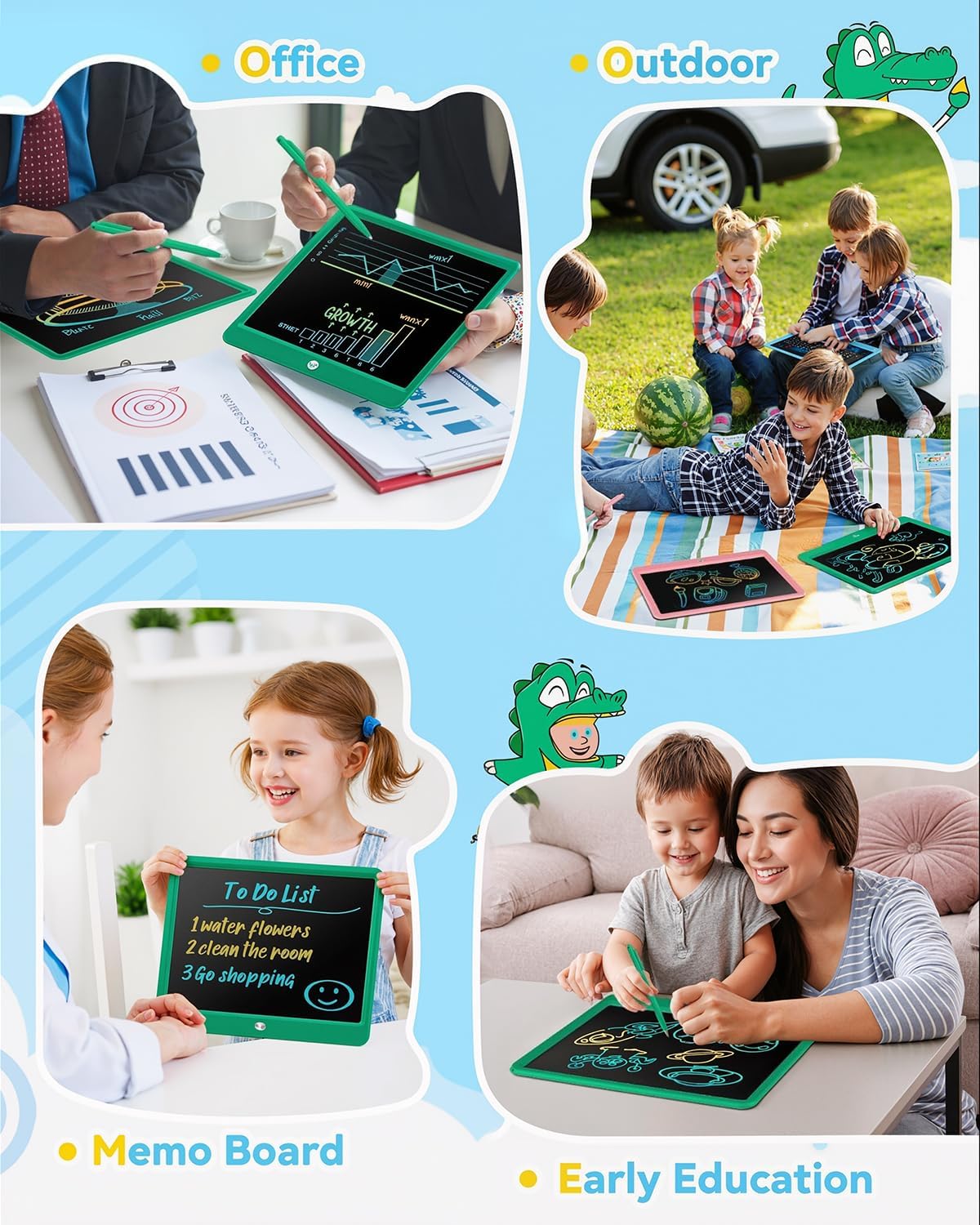 KOKODI 15 Inch LCD Writing Tablet with Anti-Lost Stylus, Erasable Doodle Board Colorful Toddler Drawing Pad, Car Travel School Games Toys for 3 4 5 6 7 8 Kids, Birthday Gift for Girls Boys Green