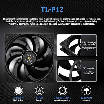Thermalright FW240 Black CPU Water Cooler with Double PWM Fans with 2000RPM,IPS LCD Screen with 320 * 240 Resolution,Liquid CPU Cooler with 2.4in LCD Display,PC Aio Cooler for AM4/AM5/Intel LGA1851