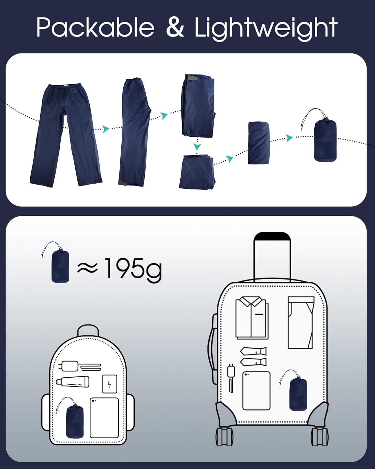 33,000ft Packable Rain Pants for Women Waterproof Pants Lightweight Rain Over Pants Outdoor Windproof Pant for Golf Hiking - Image 5