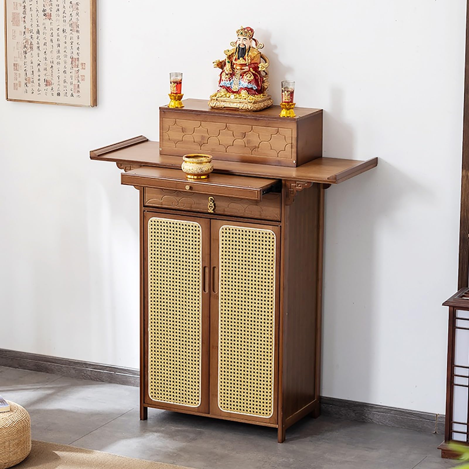 Altare da Meditazione per la spiritualità, Altare in Stile Cinese retrò con ripiano portaoggetti, Organizer da scrivania, Mobile per esporre vasi, Piante e Libri (Marrone, 80 cm/31,5 Pollici)