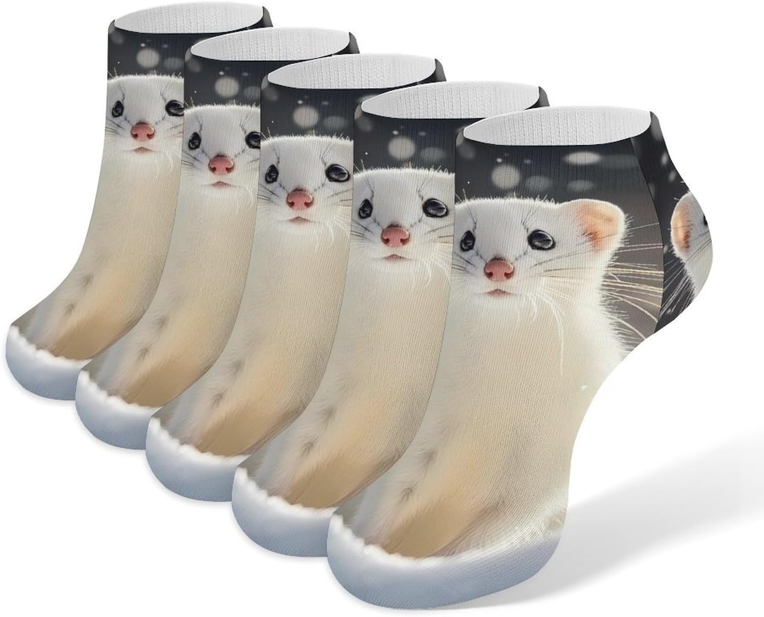 Cute Weasel Hunting 5 Pairs Ankle Socks Athletic Low Cut No Show Short Socks for Men Women