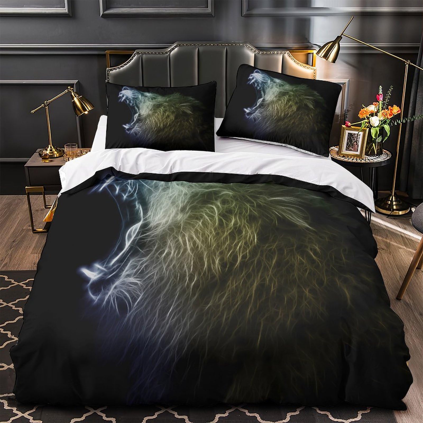 Parure de lit lion 140x200 microfiche housse de couette simple