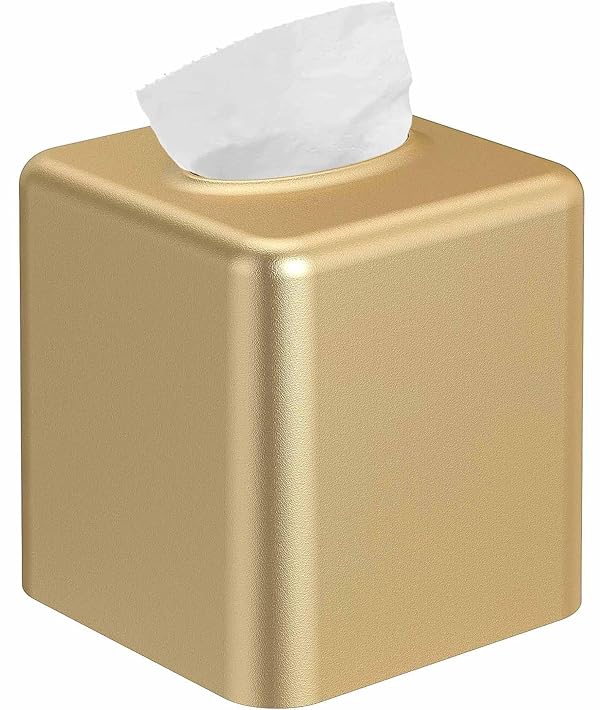 Livelab Tissue Box Cover, Square Metal Tissue Box Holder Modern Decor Facial Napkin Holder Tissue Box Dispenser for Bathroom Vanity Countertop, Living Room, Bedroom, Office - Gold by Livelab - Used condition - US$16.79