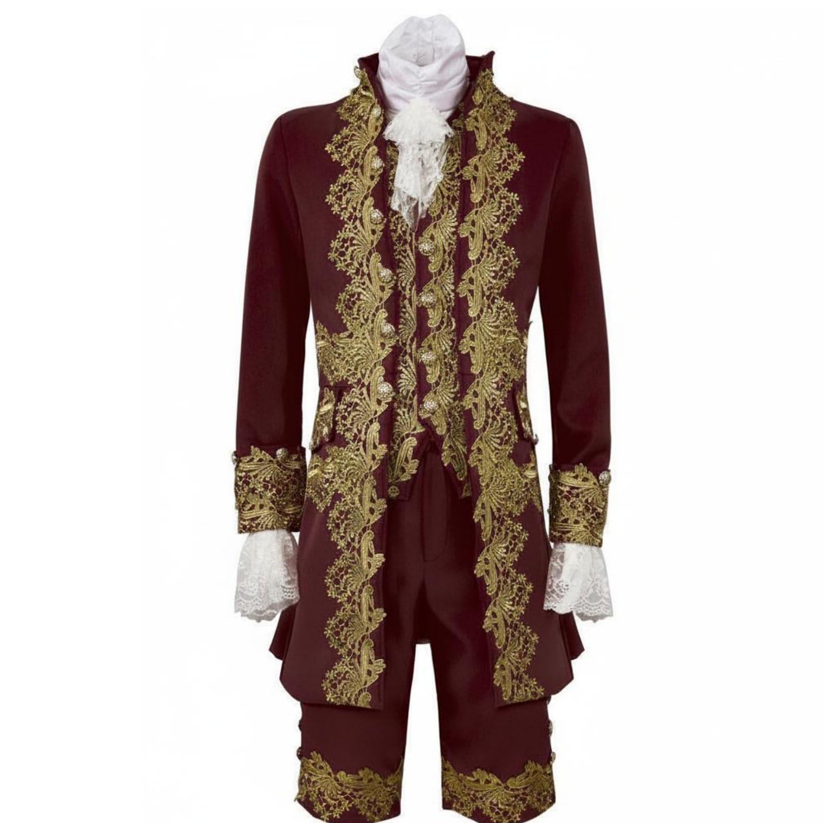 merishopp Halloween Medieval Prince Costume Cosplay Royal Prince Outfit Stage Performance Vintage Royal Suit Retro Design for Men, Jujube Red, 2XL-picture-20