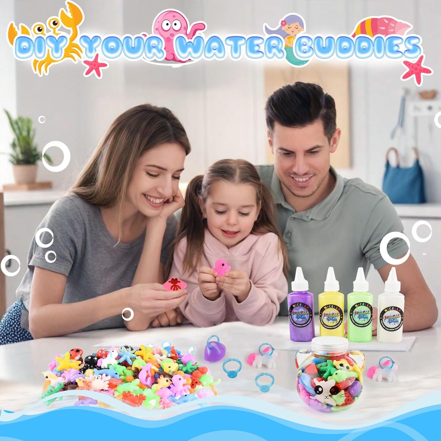 Magic Gel Water Elf Toy Kit, Squishy Making Kit for Kids with 20PCS Aqua Fairy Water Gels & Animal Mold, Gift for Christmas, Easter, Birthday, New Year, Creative Art Craft Girls 3-9 Year Old (60ml)