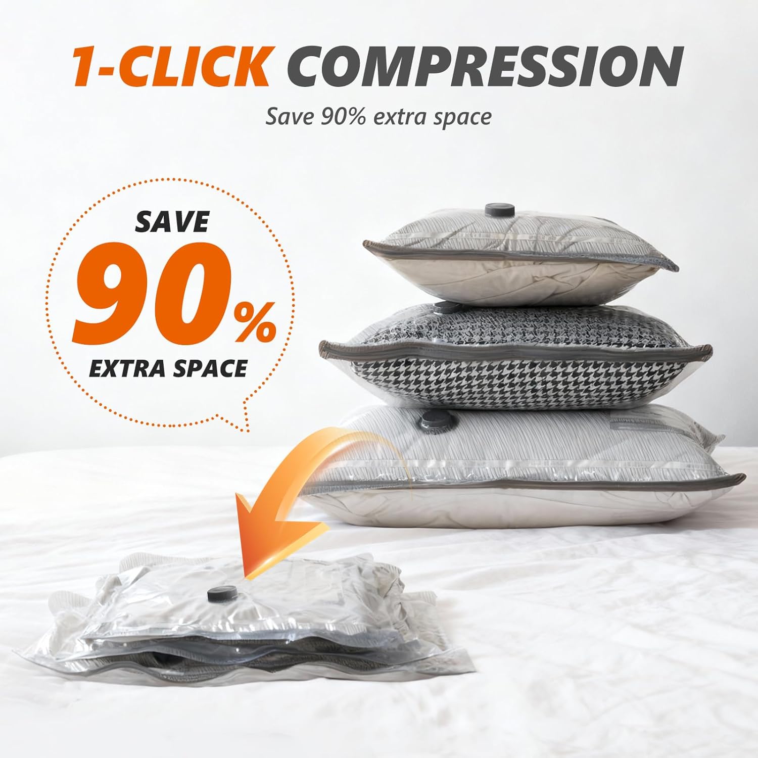 15 Pack Vacuum Storage Bags with -70KPa Electric Pump, Premium Tear-Resistant Reusable Bags for Clothing, Space Saving Essentials for Travel, White