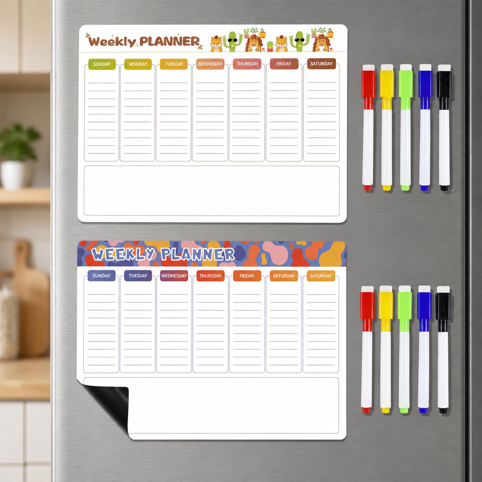 2 sztuki – Magnetyczny tygodniowy planer, suchościeralny, 42×30 cm – planer rodzinny i planer domowy, tablica magnetyczna do lodówki, planer menu, plan sprzątania, lista zadań do wykonania, tablica