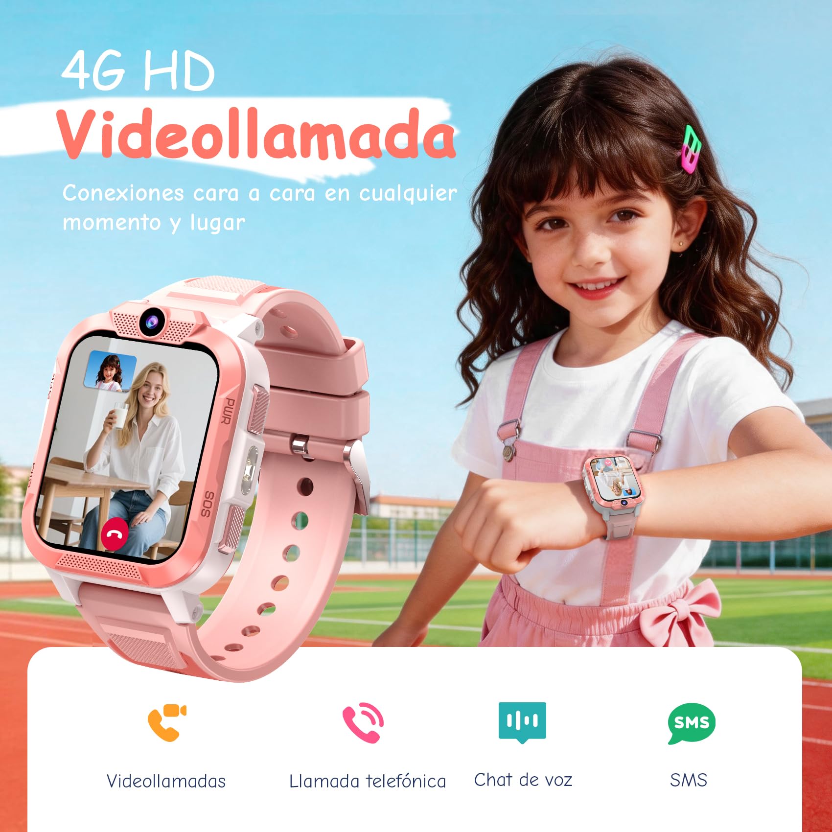 IOWODO Reloj Inteligente Niño, 4G Smartwatch Niño con Llamadas, Videollamada, GPS y SOS, Modo Escuela, Batería 850mAh, IP68 Impermeable, Regalo Ideal para Niños de 5 a 14 Años