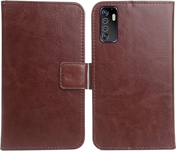 Color Design PU Wallet Flip Leather with Card Slots Cover Skin Protection Case Shell for XGODY A71 6 (Brown)