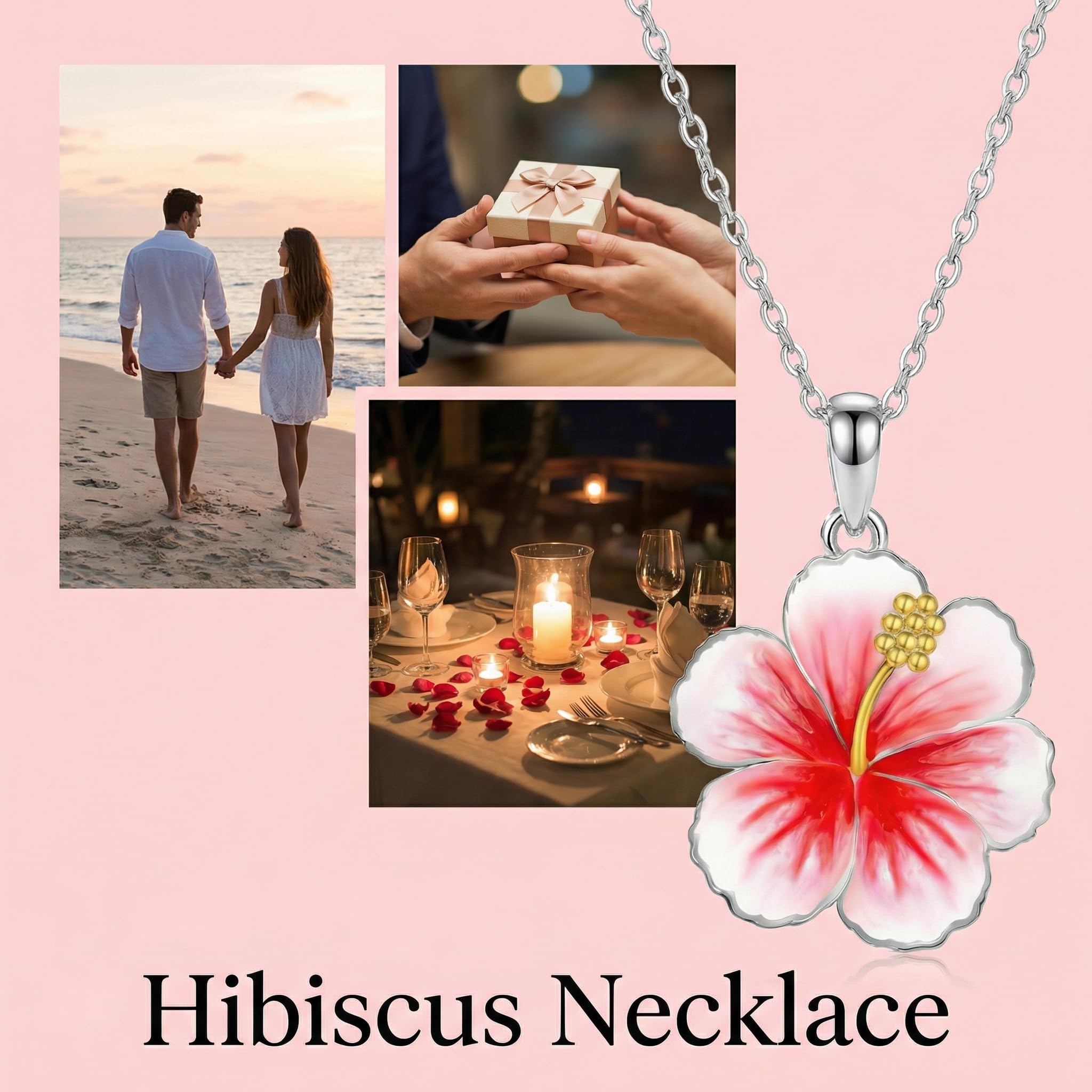 Hibiskus Halskette 925 Sterlingsilber Hibiskus Blüten Anhänger Kette Halskette Hawaiianischer Schmuck für Damen Mutter