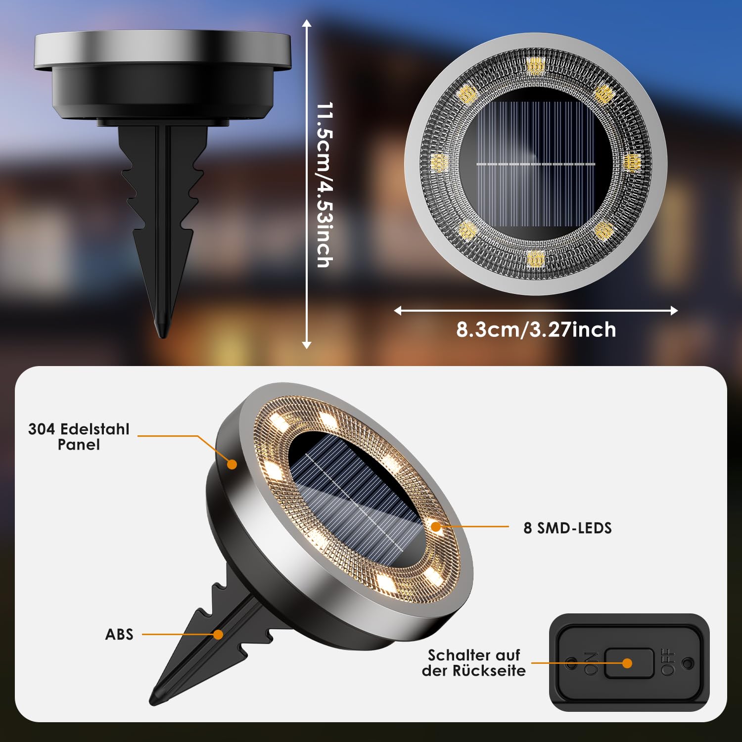 Shuniu Lot de 8 lampes solaires d'extérieur pour jardin, pelouse, allée, trottoir, patio