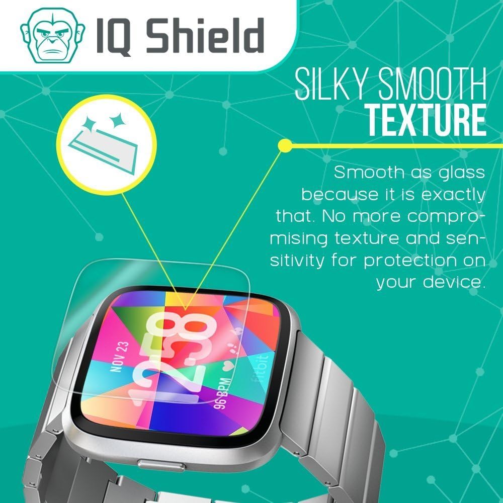IQ Shield Glass Screen Protector Compatible with Fitbit Versa (3-Pack) Clear Tempered Ballistic Glass HD and Transparent Shatter-Proof Shield, 99% Touch Accuracy