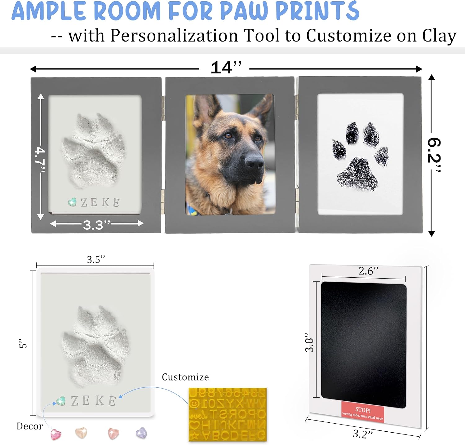 MYPAWLETS Ink&Clay Paw Print Kit Keepsake,Inkless Ink Pad & Soft Clay for Dogs/Cats Paw Prints,Pet Paw Print Impression Kit,Paw Print Stamp Pad for Dog,DIY Gifts for Pet Owners-Grey