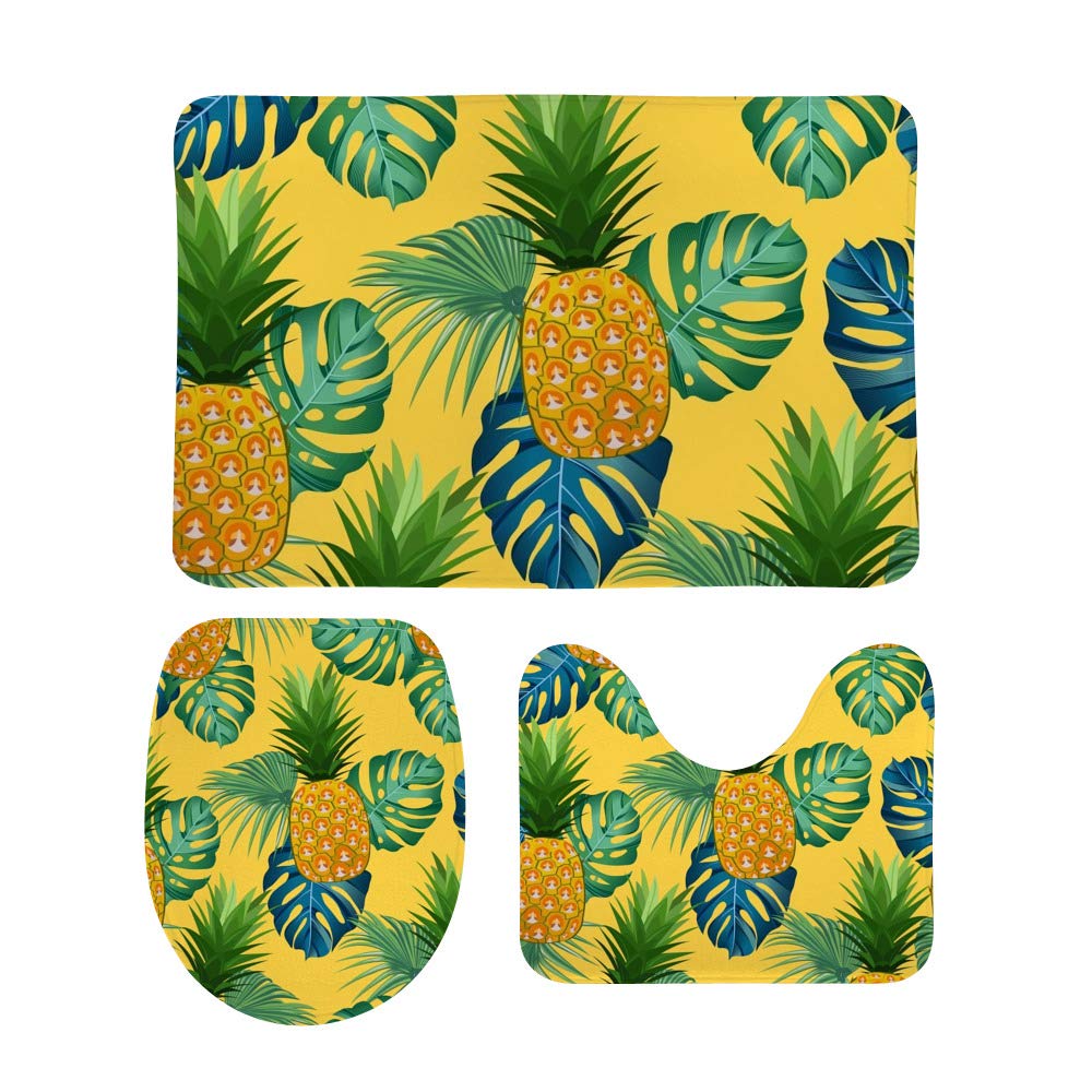 Tapis de bain en forme de U ensemble de douche jaune ananas set wc lavabo