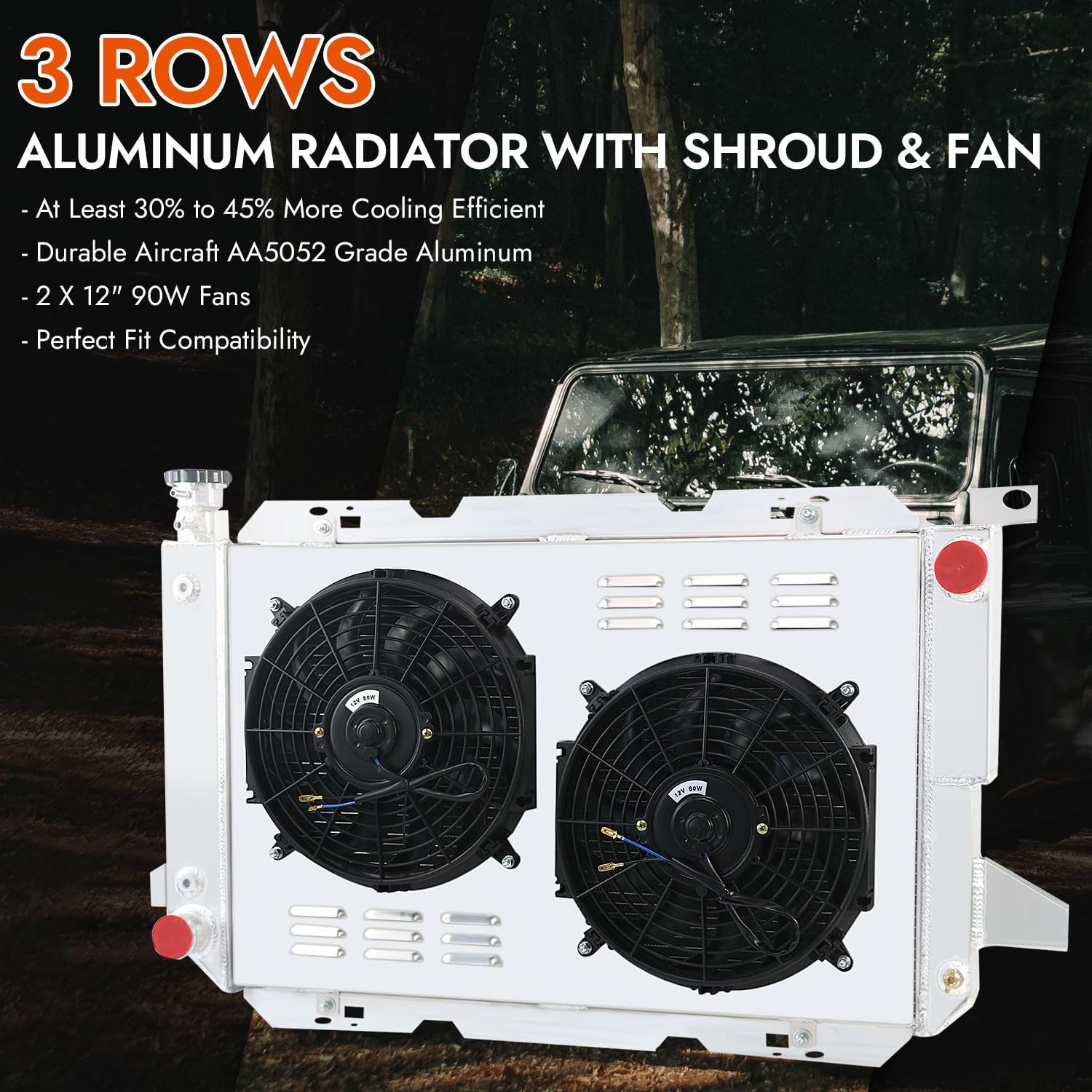 3 Row Radiator Fit 85-97 Ford F-150 F-250 F-350 Bronco F Super Duty 5.0L 5.8L 7.3L V8 GAS/DIESEL Aluminum Radiador + Shroud + Fan + Relay