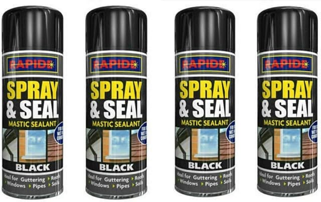 SDMAX Black Spray N Seal Mastic Black Spray Paint Sealant Roof Window Pipes Guttering Pack of 4-300ml