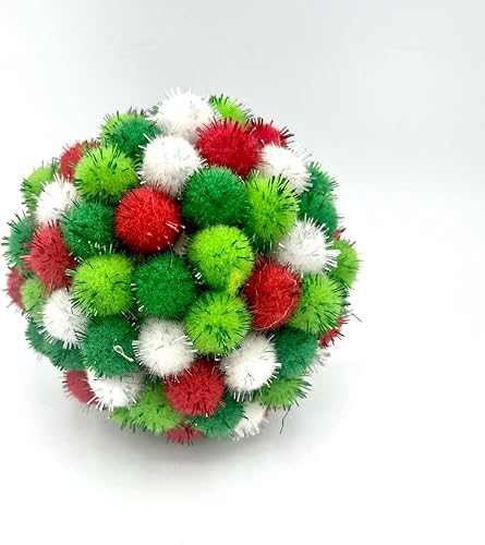 Red, Lime Green, Dark Green and White Pom Pom Decor Ball. Grinch Inspired. Fun Holiday Ornament. Mantle, Farmhouse, Table Decor.