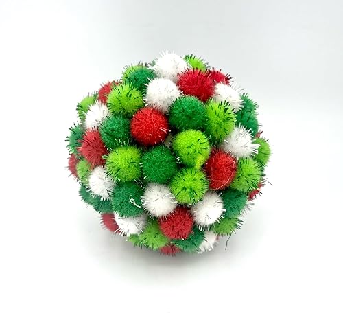 Miniatura 2 de Red, Lime Green, Dark Green and White Pom Pom Decor Ball. Grinch Inspired. Fun Holiday Ornament. Mantle, Farmhouse, Table Decor.