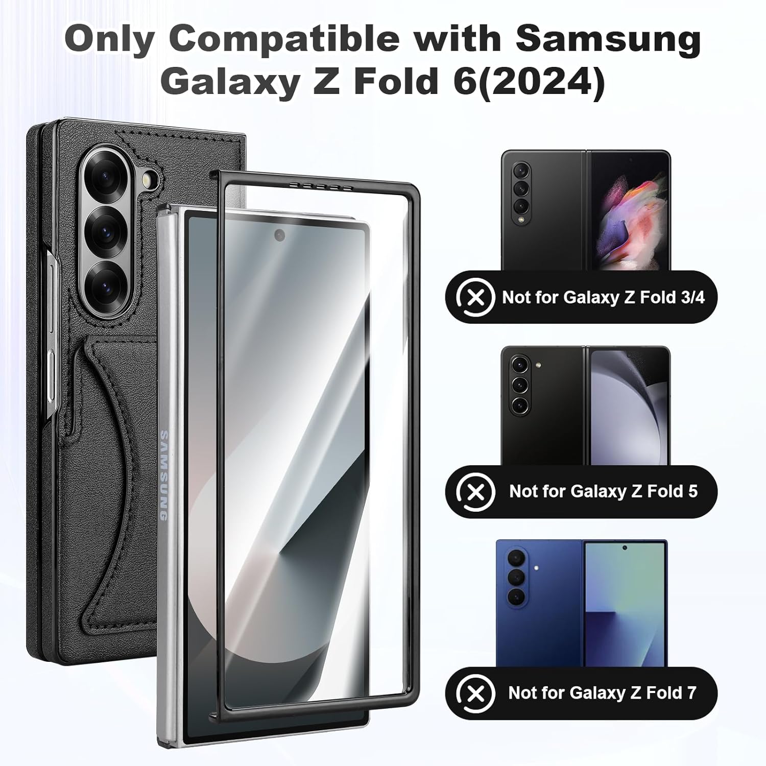 Vofolen for Samsung Galaxy Z Fold 6 Case Wallet with Card Holder Built-in Screen Protector PU Leather Full Body Heavy Duty Shockproof Protective Flip Cover Kickstand for Z Fold 6 for Men Women-Black