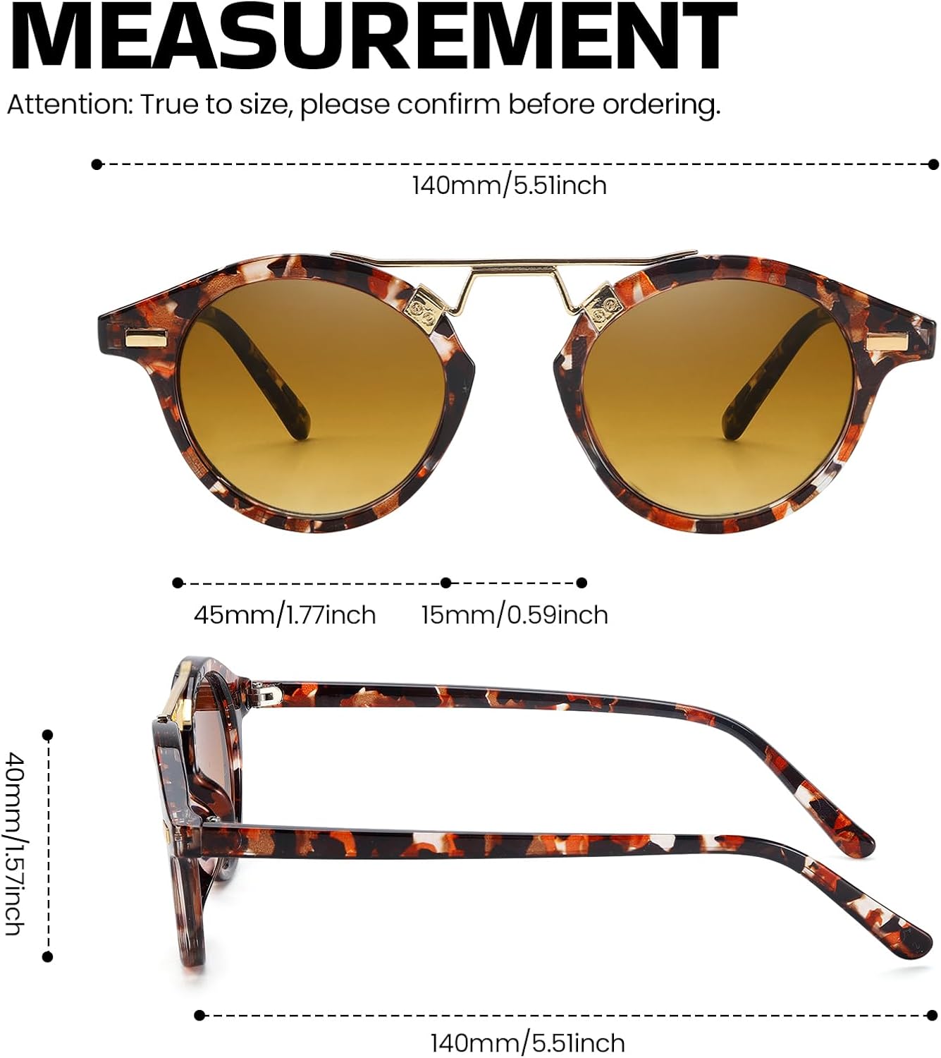 SODQW Small Face Sunglasses for Women UV Protection, Round Retro Tangle Free Double Bridge Trendy Ladies Shades - Image 5