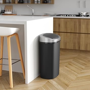 iTouchless 13 Gallon Oval Sensor Kitchen Trash Can with Odor Filter System, Durable Dent-Proof Automatic Lid Garbage Bin, Great Waste Bin for Home, Office, Business, Slim Space-Saving, Black Plastic