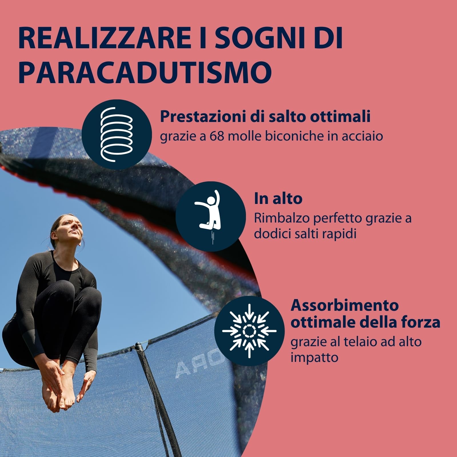 HUDORA trampolino 4square - 244x366/215x305cm grande, rettangolare per esterni - Trampolino sportivo rettangolare fino a 120kg - Trampolino per famiglie con rimbalzo elevato - Trampolino di qualità