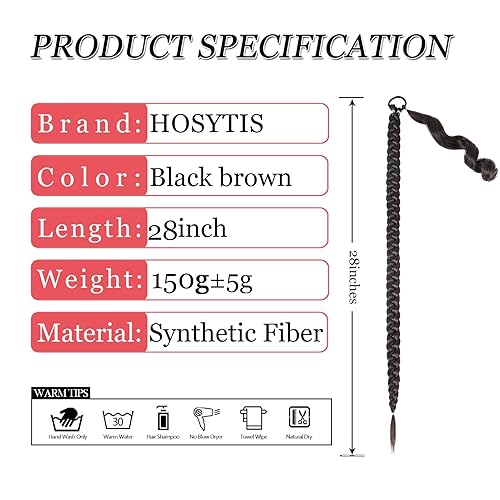 Miniatura 2 de Extensión de cabello trenzado de 28 pulgadas, largo, lacio, trenzado con banda elástica para el cabello, extensiones de cabello trenzado lacio