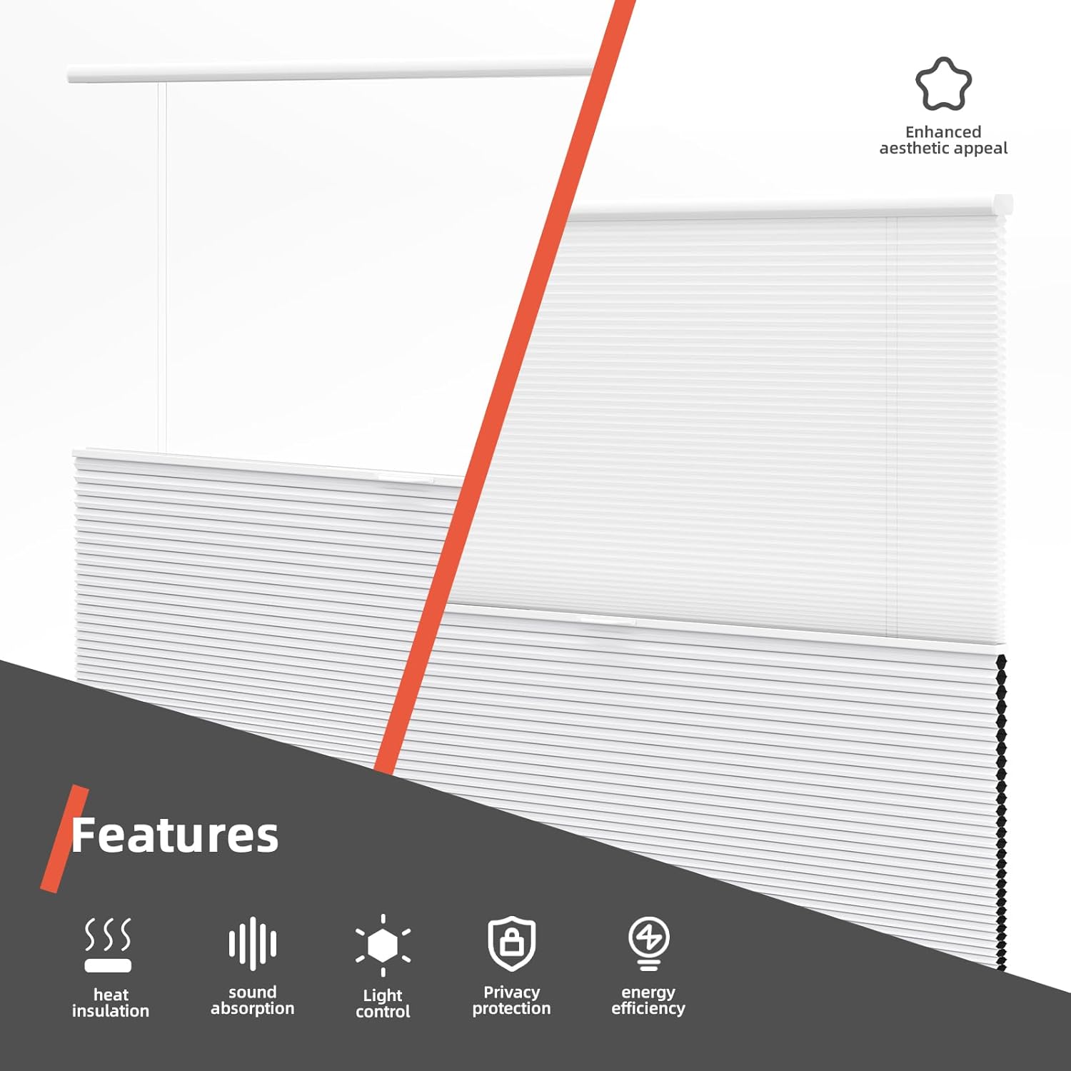 Cellular Shades, Cordless Top Down Bottom Up Honeycomb Blinds for Home, White Customize Size